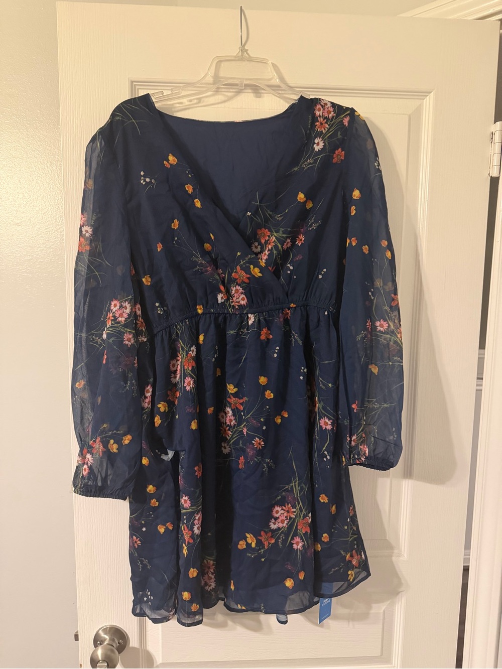 Girls Navy Floral Wrap Dress